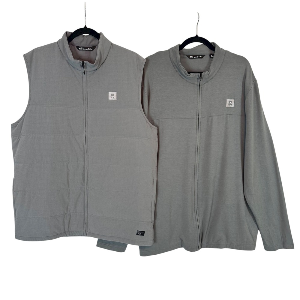 Travis Mathew Jacket Vest Set XL Gray Full Zip Golf Athleisure Performance